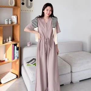 [샵앤][샵앤] 보이 여성 V 집업 이지 원마일 데일리 반팔 점프수트 ARA-WPT-3239-베이지