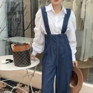 여성 점프슈트 데님 여성용 캐주얼 멜빵바지 팬츠