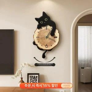고양이 벽시계 귀여운 흔들리는 침실