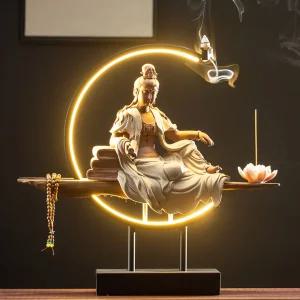 LED 부처상 관세음보살상 부처님 동상 향로 장식품 불상 조명 - 흰색