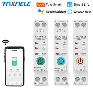 TUYA WIFI 스마트 회로 차단기 전력 계량 에너지 미터 KWh 1P 63A 라이프 원격 스위치 타이머 전압 전류 보