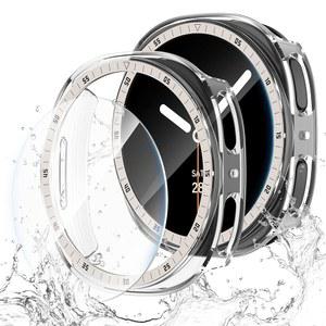삼성 갤럭시 워치 8용 케이스 화면 보호기 40mm 44mm, 하드 PC 커버 + HD 김서림 방지 강화 유리 방수 보호 필름 전체 스케일 범퍼 8 40 44mm