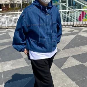 [모노폴로지]2컬러 데일리룩 오버핏 후드 청자켓 데님 간절기 봄 가을 크롭 숏기장 루즈핏 캐주얼자켓