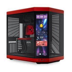 [미국배송] HYTE Y70 터치 인피니트 듀얼 챔버 ATX 미드 타워 모던 에스테틱 케이스 통합 2.5K LCD 터치스크린 - 블랙 체리/레드
