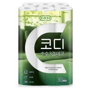 코디 순수 3겹데코 30m 30롤 1팩,두루마리 롤휴지 화장지