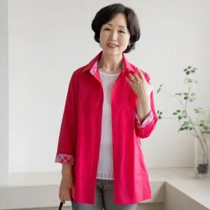엄마옷 마담4060 자켓40대50대체크배색롱셔츠-ZJK2504015-