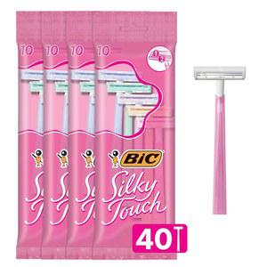 BIC 실키 터치 여성용 일회용 면도기 2개, 슬림 헤드가 있는 예쁜 파스텔 색상, 40팩