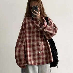 /라이니 크림치즈 딸기 오버핏 체크 셔츠 to-2369c