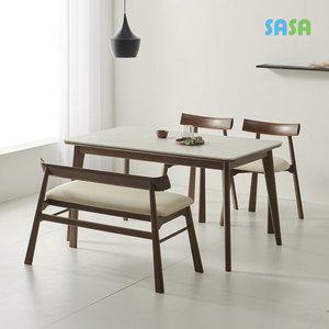 [SASA]사사가구 클로버 애쉬원목 단면세라믹 4인식탁 벤치세트