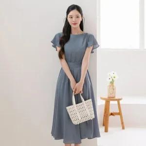 XXL까지) 헤포이 윙 소매 러플 쉬폰 원피스 여름 롱원피스 나들이룩 일상룩 데이트 모임 미시 빅사이즈