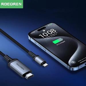 Rocoren Type CHDMI 호환 변환기 어댑터 아이폰 호환 15 프로젝터 용 4K 30Hz 케이블 PC 맥북 Pro 노트북