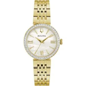 부로바 시계 손목시계 Bulova 불로바 여성용 클래식 크리스탈 스테인리스 스틸 3핸드 쿼츠 화이트 자개 다