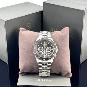 Bulova Men 마린 Star 클래식 블랙 다이얼 크로노그랩 쿼츠 시계 [세금포함] [정품] 98B401 명품시계 패션