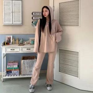 여성 봄 가을 무지 롱 후드티 부츠컷 밴딩 바지 트레이닝 세트 PST0198S 빅사이즈 루즈핏