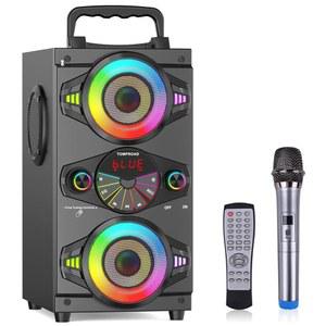 블루투스 스피커, 60W 휴대용 무선 라우드 야외 홈 파티 서브우퍼, FM 라디오, LED 컬러풀 라이트, 마이크, 리모컨 및 대형 강력 스테레오 딥 베이스 사운드 붐박스
