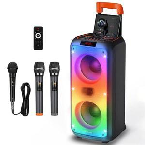 노래방 기계, 후크멜라 기계 파티 스피커(무선 2개 및 유선 1개), 휴대용 PA 시스템, TF/USB/AUX, 블루투스 5.3 TWS LED 모드 지원 - 블랙