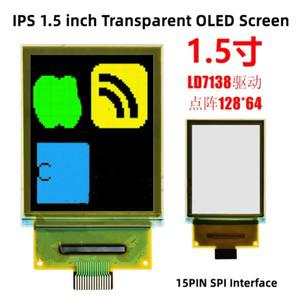 IPS 1.5 인치 핀 SPI 65K 컬러 투명 OLED 스크린 LD7138 드라이브 IC 128RGBx 64