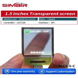 RGB 65K 컬러 1.5인치 12864 투명 OLED SPI 인터페이스 COG 3V 스크린 LD7138 IC 그래픽