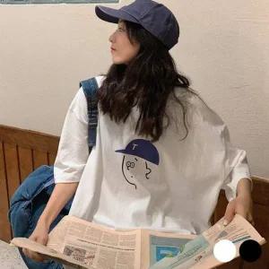 데일리룩 얼굴 프린트빅핏 박스티