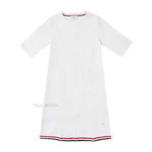 [톰브라운] 키즈 KJD004A J0037 100 로고 스트라이프 반팔 원피스 화이트