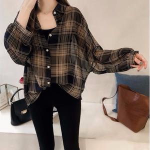 로로스키니 여자  오버핏 셔츠 블라우스 가을 체크 남방 여자 LS0442