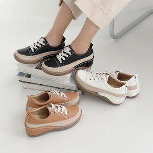 소가죽 캐니 가벼운 통굽 스티치 스니커즈 5cm