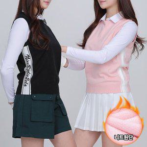[이지바이] 스윗필드 봄 가을 여성 사이드 로고 자가드 간절기 골프 니트 조끼(W5WV21)