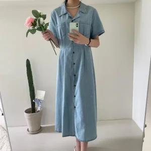 [데일리뽐] 데님 카라 버튼 롱원피스 (10511629)