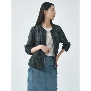 [하프클럽/]메탈 체크 가디건형 숏 코트 LCCAO428_DE