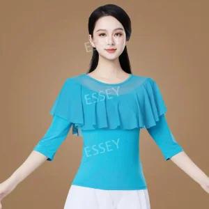 사교댄스복 라인댄스복 여성 줌바 공연복 티셔츠 라틴 방송 댄스상의