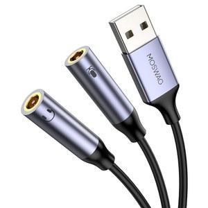 MOSWAG USB 오디오 어댑터, 스테레오 스플리터 외장 사운드 카드, 3.5mm 헤드폰 및 마이크 TRS 잭을 USB에 연결하여 Windows, 노트북, 데스크톱, MAC, Linux, PC, PS5, PS4와 호환됩니다