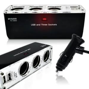 로제트 차량용 3구시가잭 RX-6800 USB2포트추가3구시거잭 시거잭 시가잭 USB시