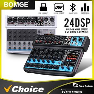 BOMGE 8 채널 미니 소형 오디오 믹서 라인 DC 5V Bluetooth 48V 소규모 클럽 또는 바용 24DSP 효과 스튜디