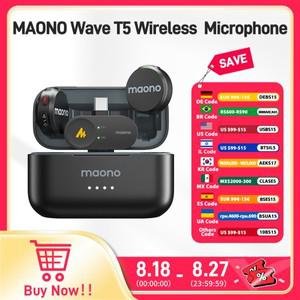 Maono Wave T5 무선 라펠 마이크, 미니 음성 필터, 노이즈 캔슬링, 비디오 녹화 스트리밍용,  카메라에 적