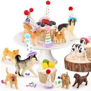 강아지 테마 생일 파티 피규어 20Pcs 토퍼 컵케이크 모자를 미니 동물 케이크 위한 쓴 장식을
