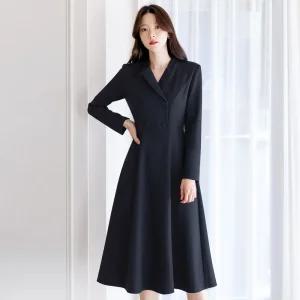 [시크라인] (~XXL까지) 벨리아 더블버튼 플레어 원피스 가을 하객룩 오피스룩 모임룩 격식룩 자체제작 빅사이즈
