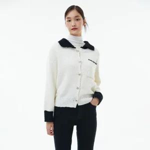 배색 카라소매 뽀글이 가디건 AP4KGA53