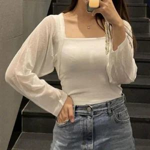 크롭 가디건 볼레로 여성시스루 여름가디건 1P (46UOx)