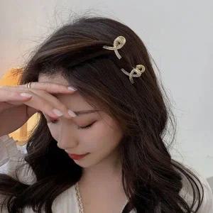 여성 큐빅 진주 미니 꼬임 모양 집게핀 2종 세트-WFB5520