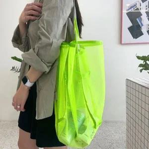 더블 메쉬 숄더백 형광그린 망사 비치백 물놀이가방-WFHO5E0