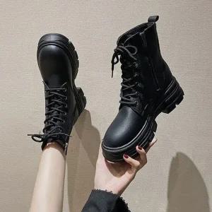 여성 레이스업 부츠 미들 워커 통굽 캐주얼-WFGS209