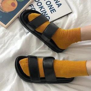 데일리 더블 스트랩 심플 남녀공용 웨지 슬리퍼-WFHJTQX