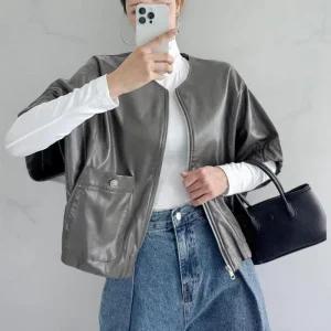 여성 가죽 자켓 가을 오버핏 노카라 박시 자켓