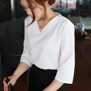 여자 정장 캐주얼 브이넥 이너 티셔츠 블라우스_4