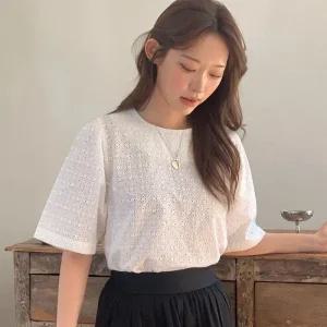 여자 여름 스카시 펀칭 데이트룩 블라우스_4