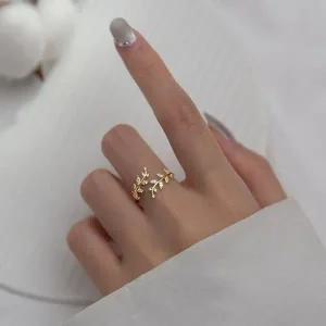 s925큐빅나뭇잎 반지 골드 커플 예쁜 가족 학생-WCEC253