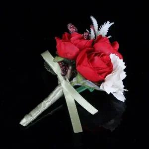 부토니에 브로치 레드 셀프웨딩소품 플라워브로치-W48F941