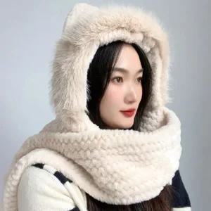 후드 머플러 1개 일체형 모자목도리 넥워머 아이보리 모자겸용 따뜻한목도리 넥워머모자