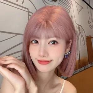 핑크 뱅앞머리 단발머리 여성 인모 가발 통가발 (WFK2MR6)