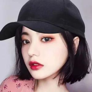 모자 일체형 짧은머리 단발머리 고온사 패션 가발 (WFK2MQI)